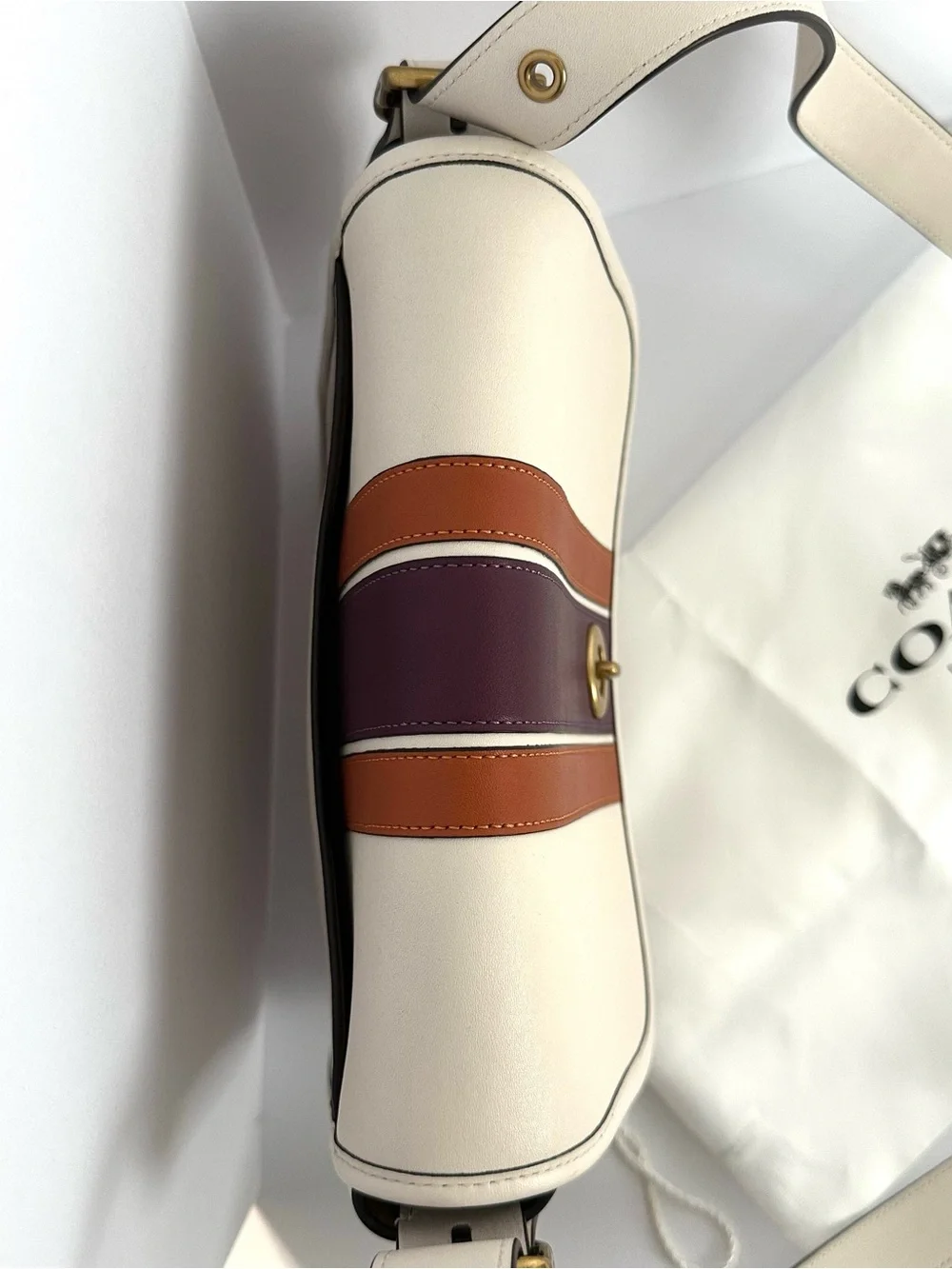 Authentic Coach Rambler Crossbody with Varsity Stripe in Chalk Multi 89139 | EUC